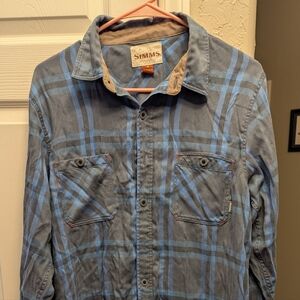 Simms Button Down Performance Flannel Outdoor Shirt Sz Medium
